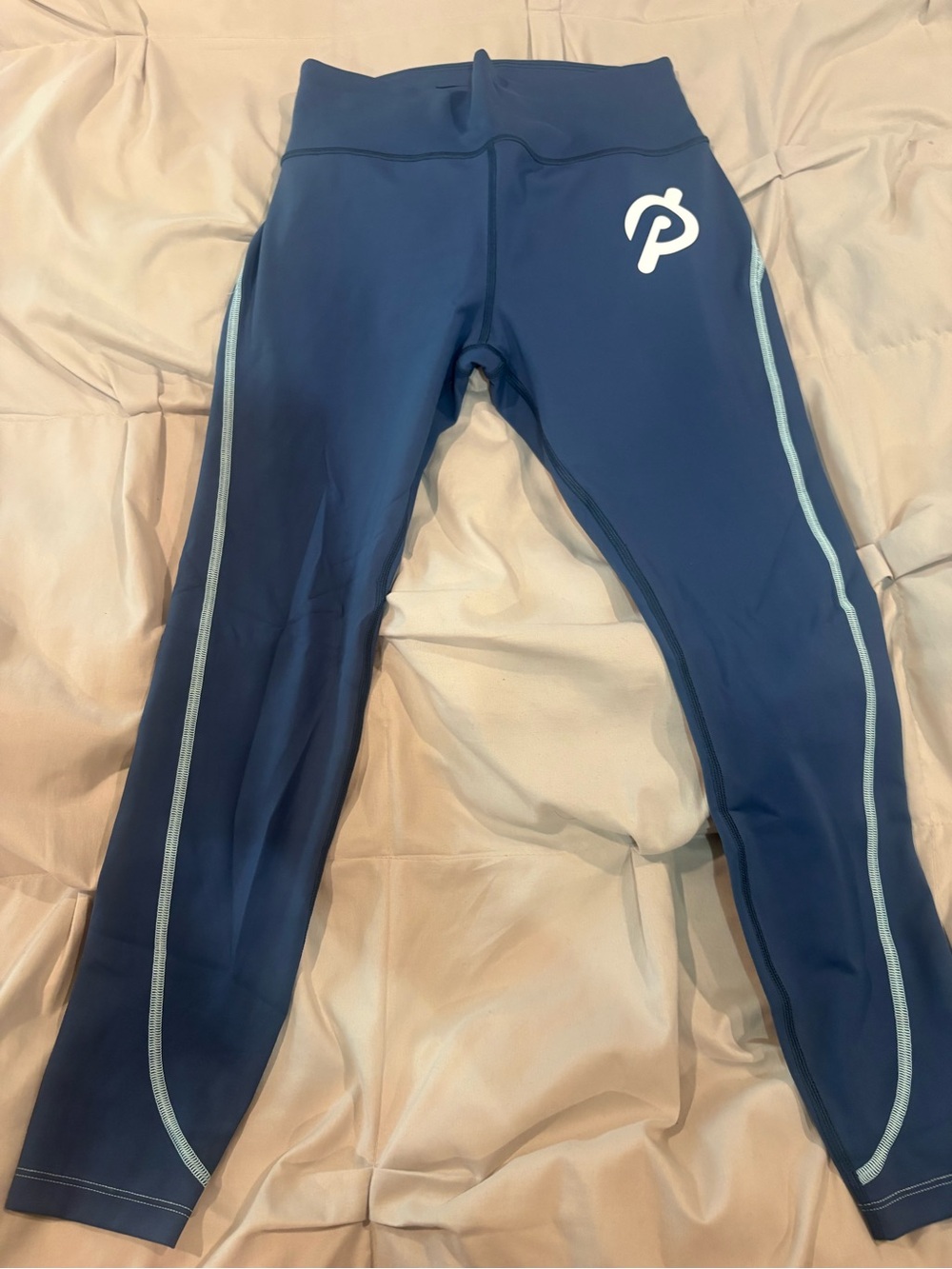 Peloton Navy Leggings with Light Blue Side Piping